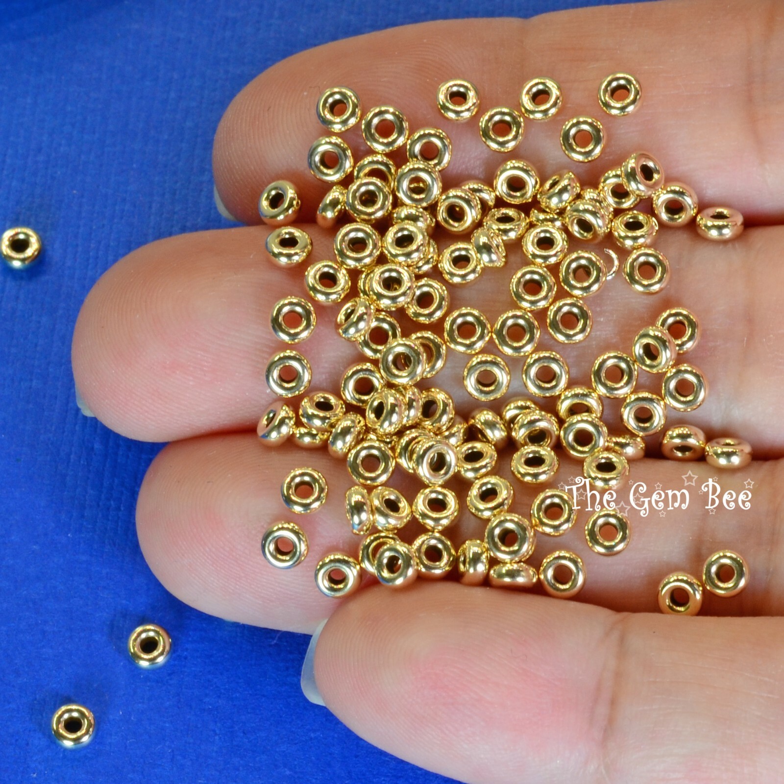 3.2mm 14k Solid Gold Smooth Donut Rondelle Bead Spacer (10)