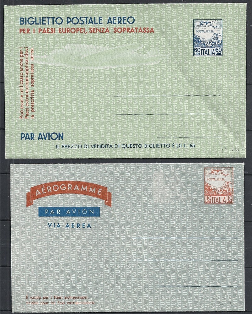 Italy 2 Aerogrammes not sent