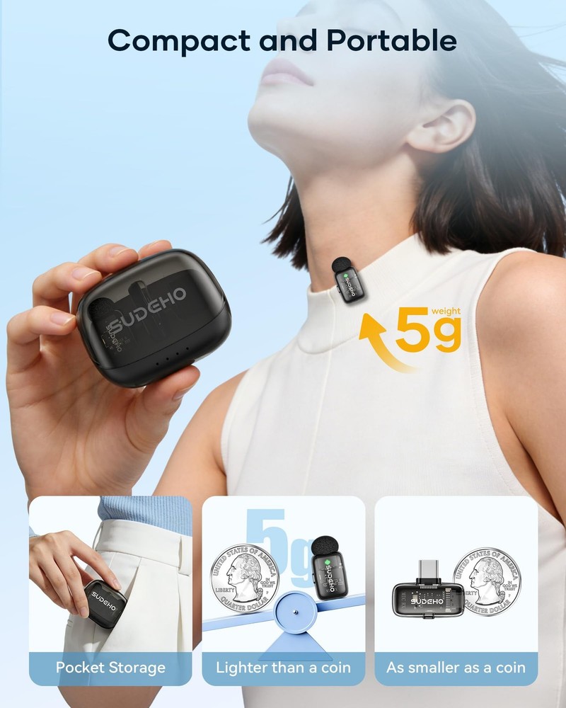 Wireless Mini Lavalier Microphones for iPhone iPad Android with Charging Case...