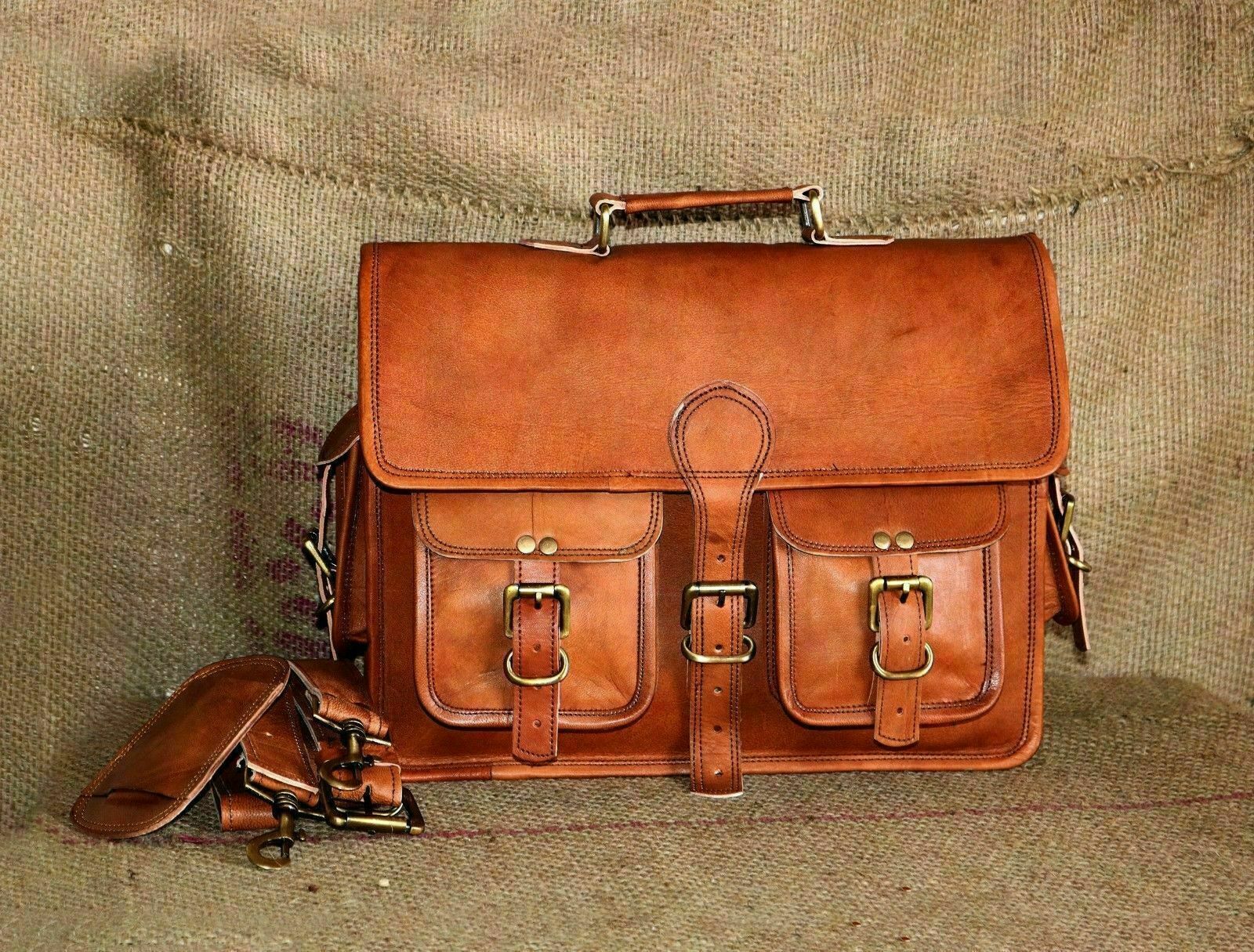 Genuine Leather Vintage Laptop Messenger Briefcase Bag Satchel Handmade Men's