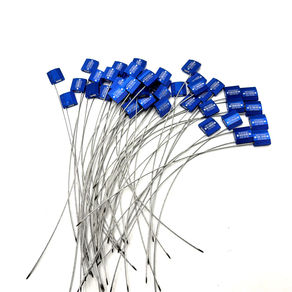 45 Blue High Security Cable Seals Pull Tight Numbered Barcode Steel Wire Tags