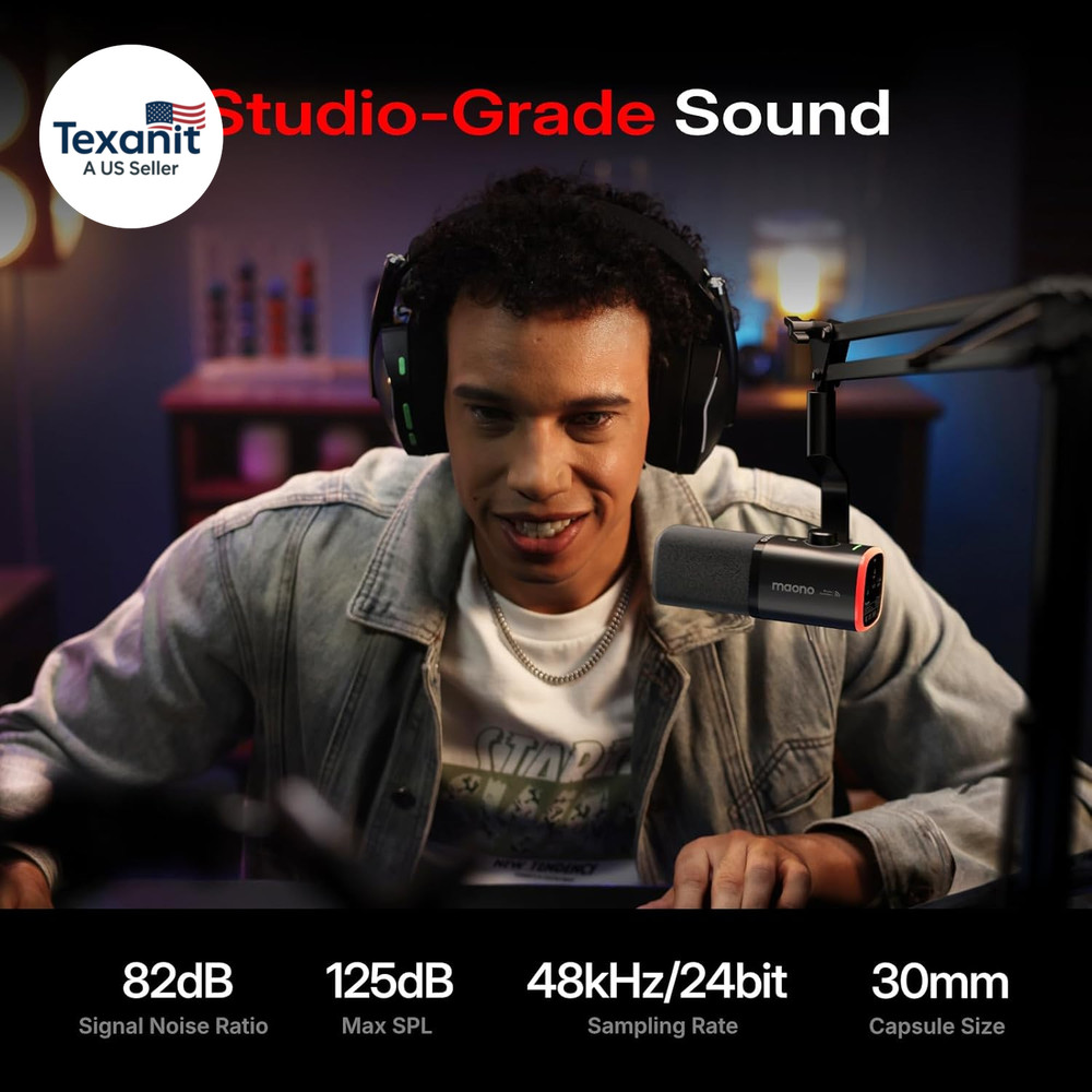 PD100W Wireless/Usb Microphone, PC Gaming Mic with One-Click Noise Reduction,Mut