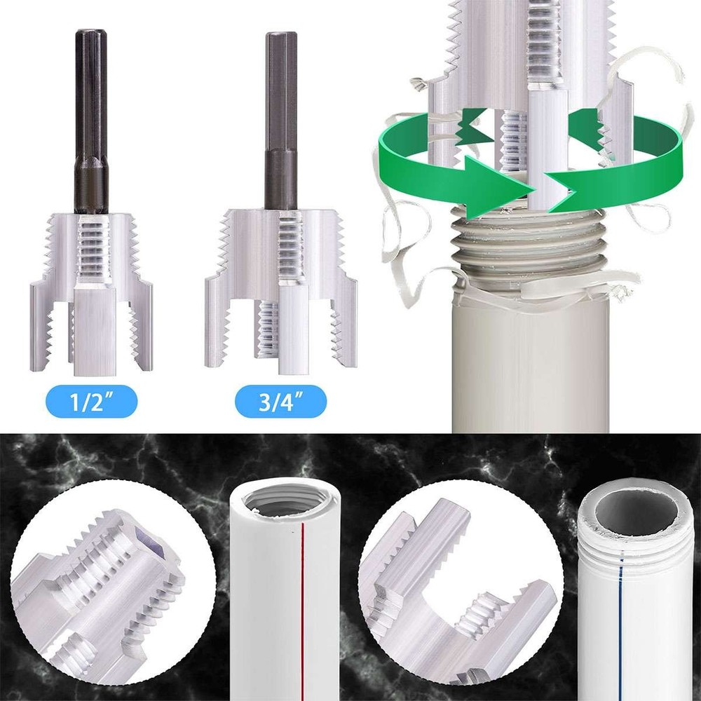 2Pcs 1/2''&3/4'' Water Pipe Integrated Internal & External Pipe Threading Tool