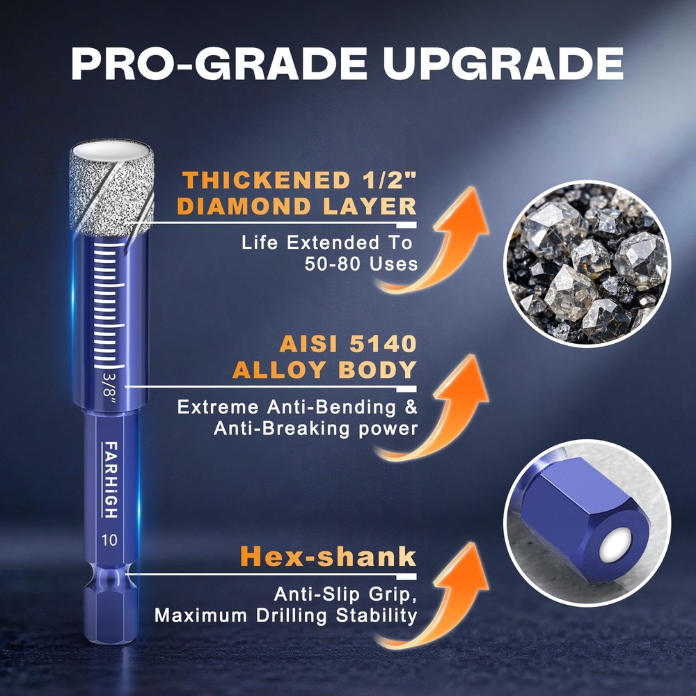 9-Piece Dry Diamond Drill Bit Set for...