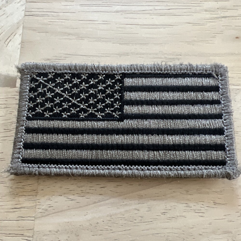 Embroided Patch Hook Loop American Flag USA Gray