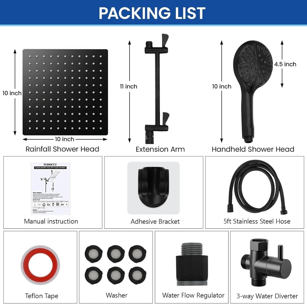 9 Settings Handheld Shower Head - Matte Black