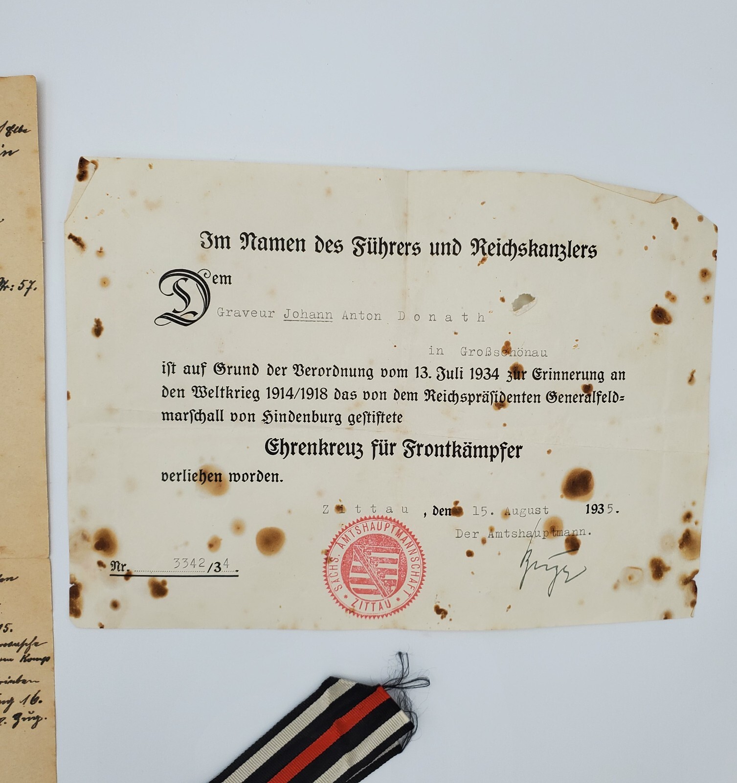 WWI WW1 Original German Somme veteran service record set award documents ribbon