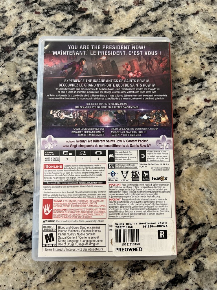 Saints Row IV Re-Elected Nintendo Switch Case Only - Empty Replacement Case