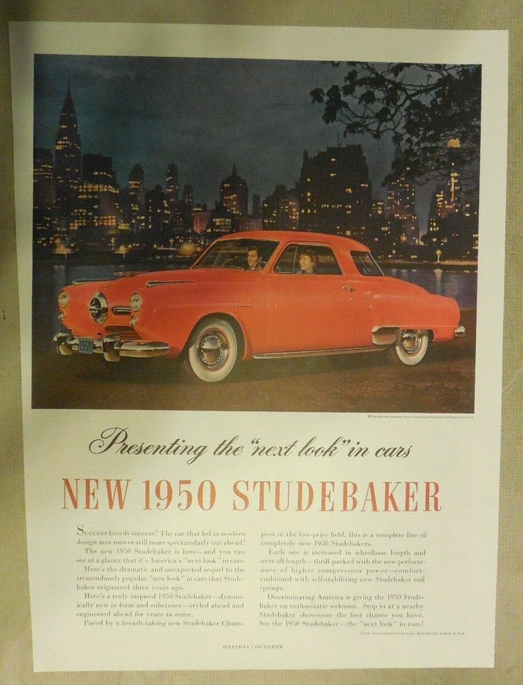Studebaker Car Ad: Presenting The New 1950 Studebaker ! Size: 11 x 15 Inches