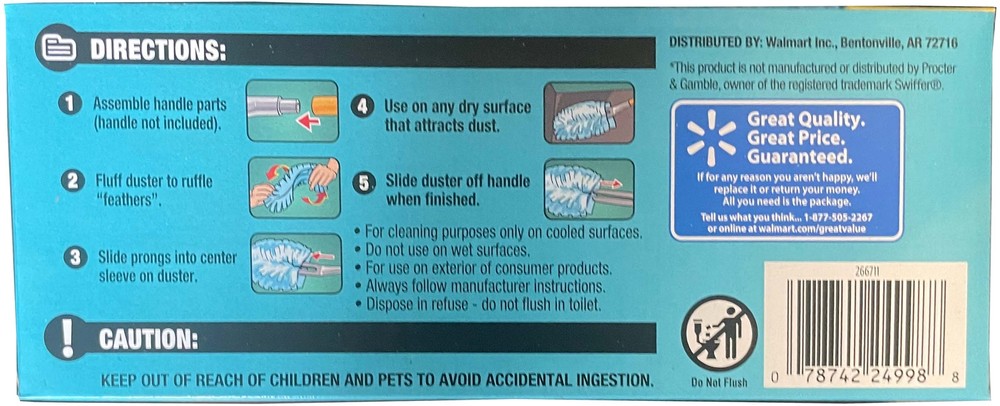 Great Value Duster Refills, 12 Ct 2 Pack- Compatible with Swiffer Dusters