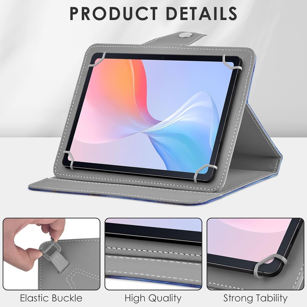 Case for 8 Inch Tablet, Portable Protective Folio with Stand and Fixed Rings