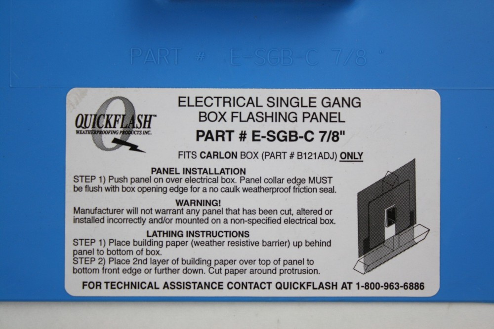 QUICKFLASH E-SGB-C-7/8" ELECTRICAL SINGLE GANG BOX FLASHING PANEL