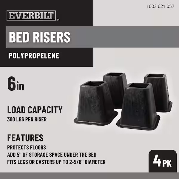 6 Inch Bed Risers 4-Pack Durable Heavy Duty Construction Ensures Black Accessory