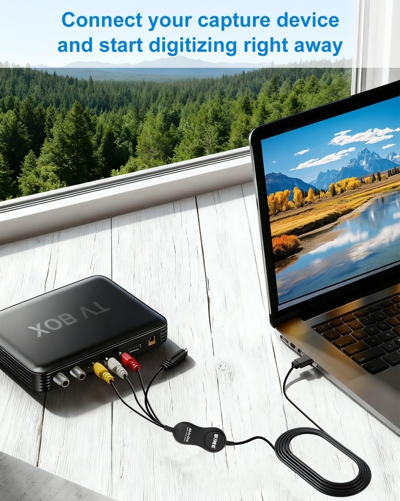 30fps VHS to Digital Conversion Kit with RCA Cable & User Guide for PC/Mac