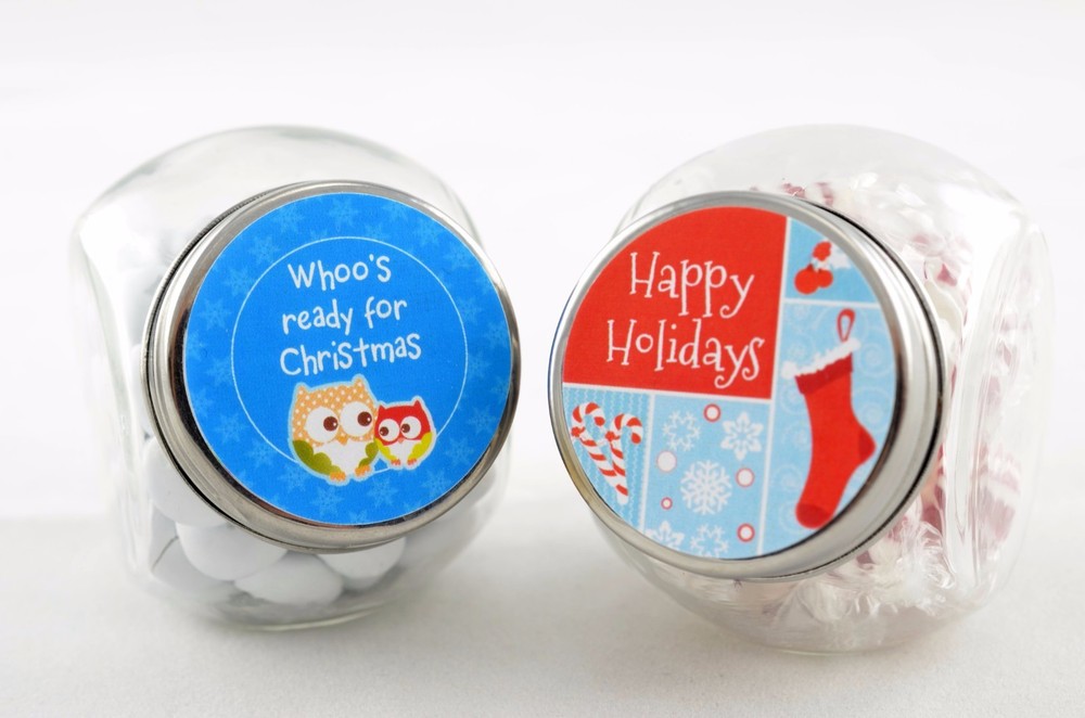 Red Stocking Personalized Christmas Round Sticker Labels-7 size avaiable