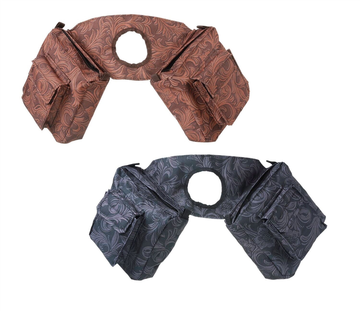 Western Saddle Horn Bags - Black Or Brown Tooled Leather Print