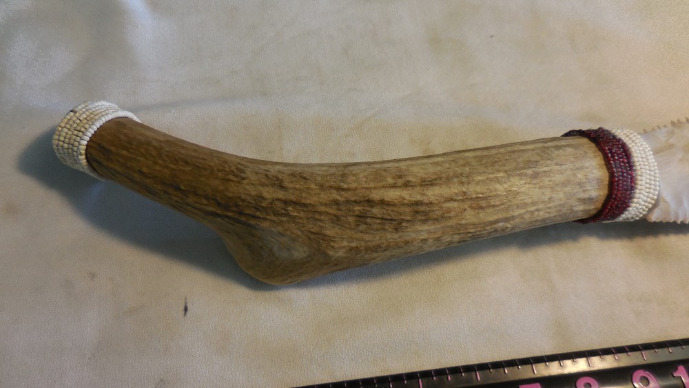 16.5" Lg Flint Bone Handled Beaded Knife