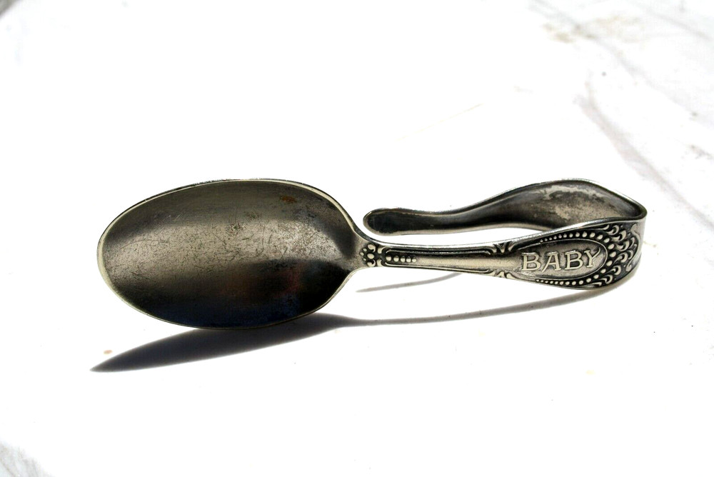 Antique Silver Plate BABY  Handle LOOP BABY SPOON