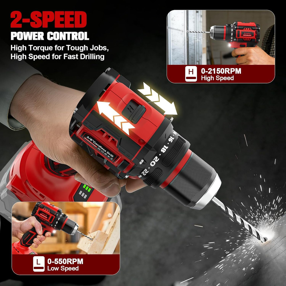 Cordless Drill Driver Impact Driver Compatible with Milwaukee 18V Battery (Bare