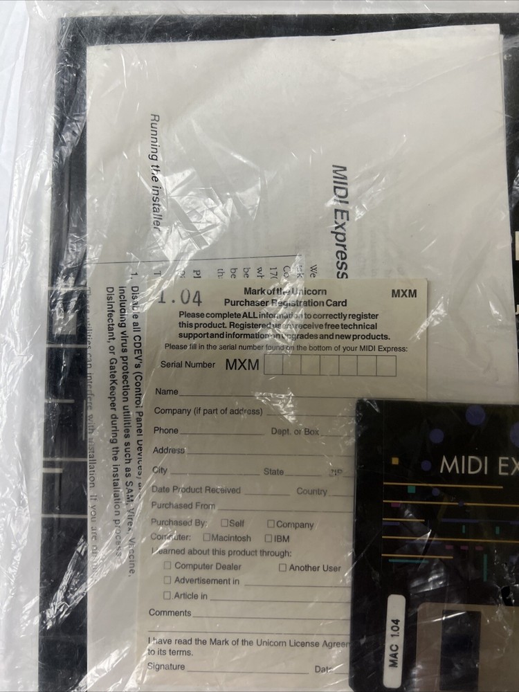 MIDI EXPRESS Software Installer MAC 1.04 with User’s Guide New Sealed