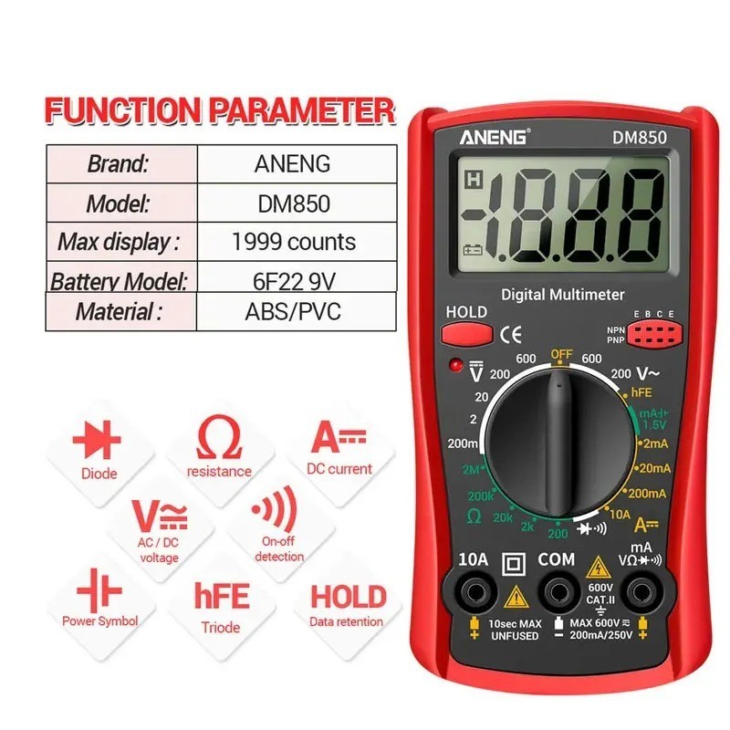WeePro Vpro850L Digital Multimeter DC AC Voltmeter, Ohm Volt Amp Test Meter, US