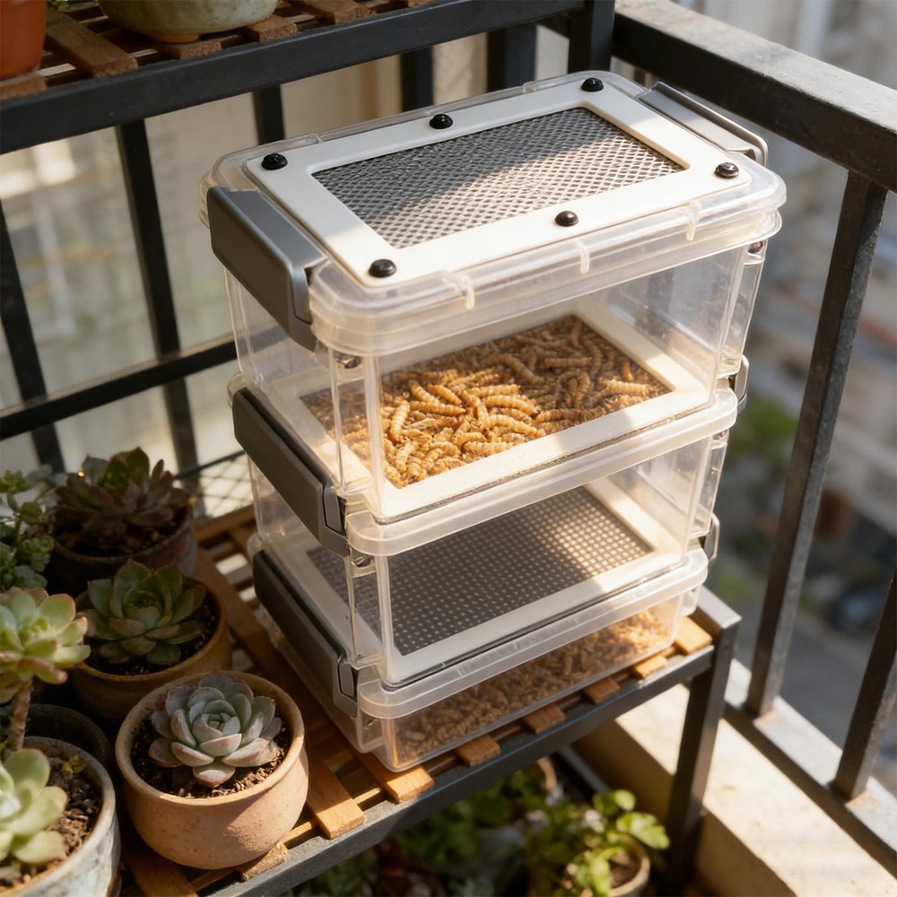 Mealworm Breeding Kit 3-Layer Silkworm Feeder Bin Corn Worm Breeder Box