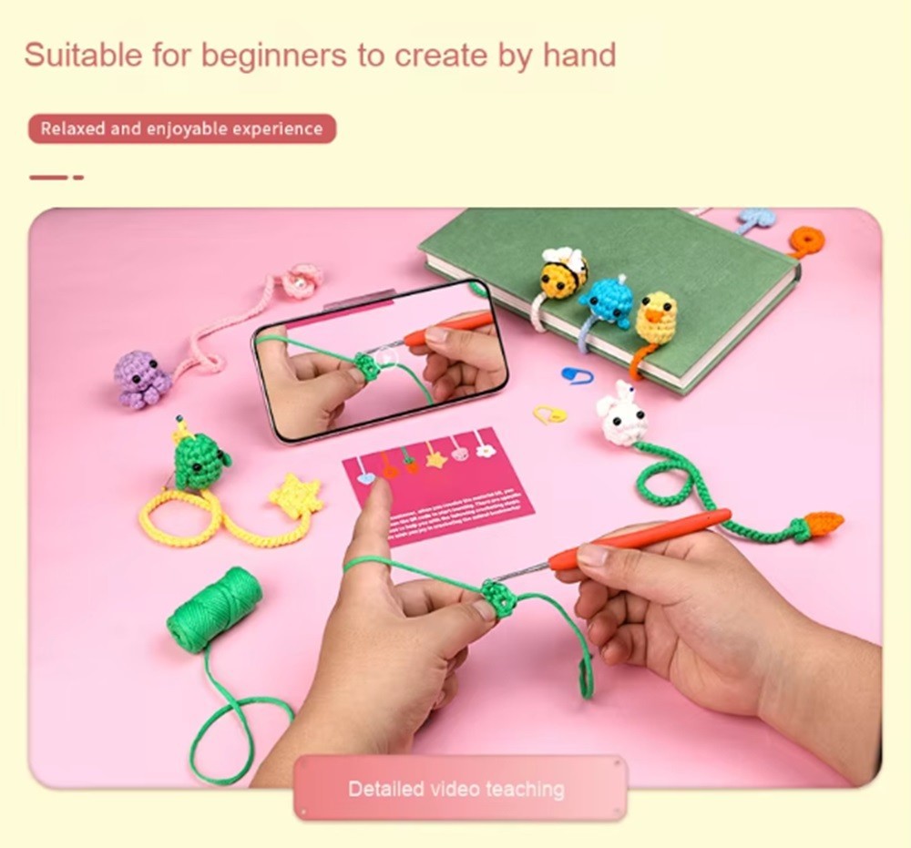 6-Pack Beginner Crochet Kit – Animal Bookmark DIY Set w/ Yarn & Video Tutorials