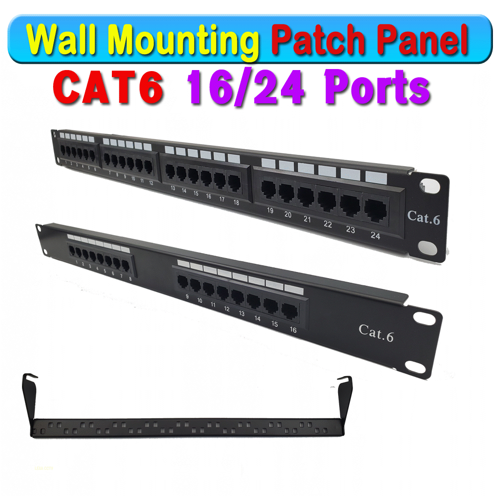 16 port 24 port Cat6 Patch Panel Mountable Network Ethernet with CableOrganizer