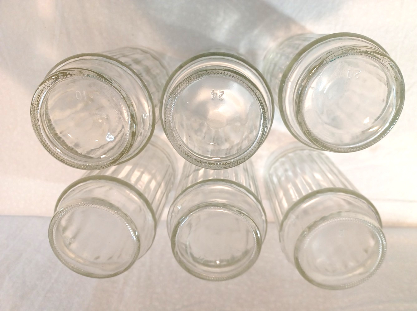 Anchor Hocking 6 VTG Ribbed Line Lites Heavy MCM 6" Tall 16 oz Glasses Retired