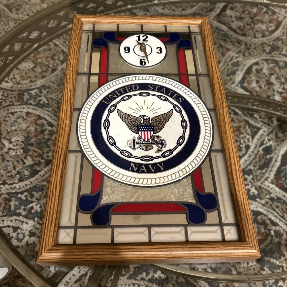 United States Navy Wall Clock,  Mirrored/Translucent,  17x10 (clock needs work)