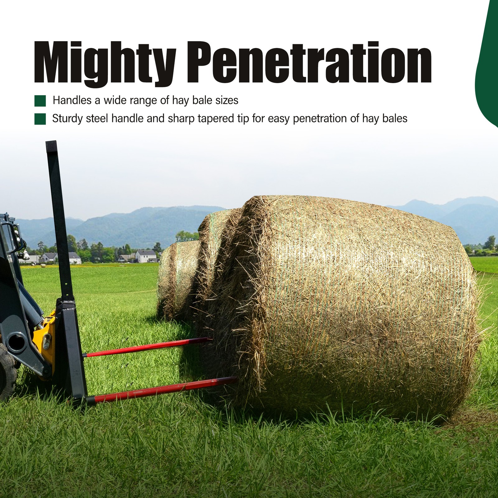 2Pcs Hay Bale Spear 49" 4500 lbs Quick Attach Spike Fork for Tractors Loaders