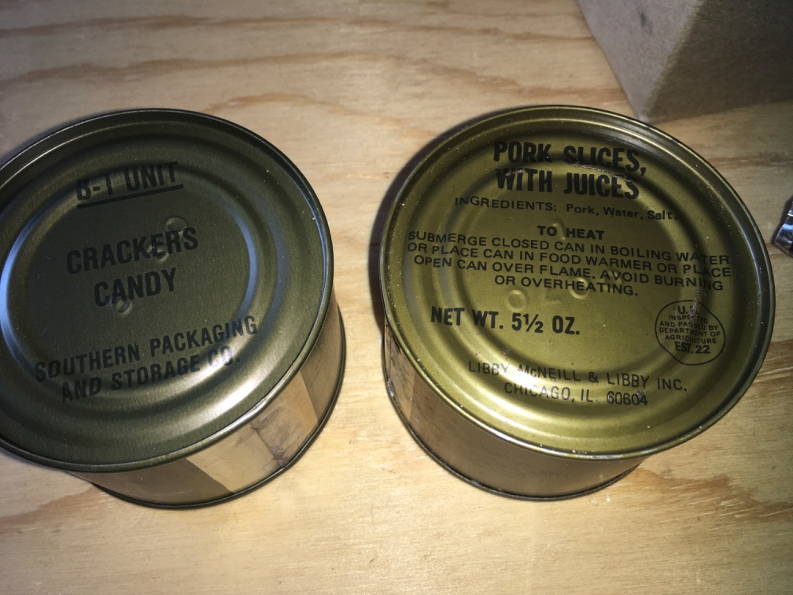 Vtg US MILITARY Meal Combat Individual B-1 Unit C RATION Pork Slices With Juices