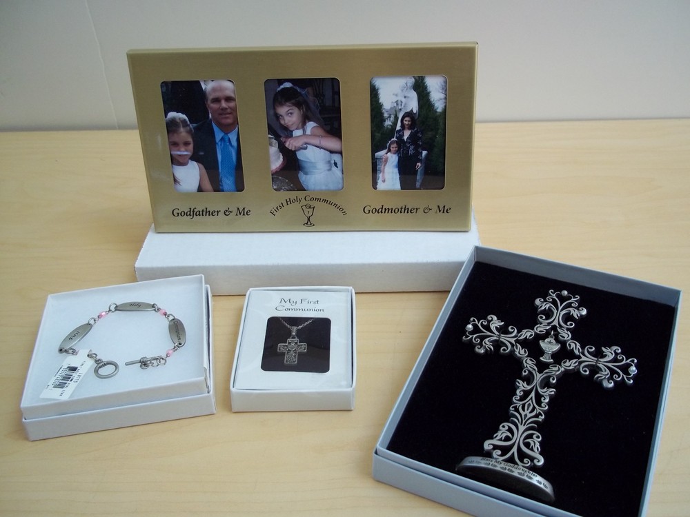 4 Piece First Communion Goddaughter Cross - Frame - Bracelet - Necklace - New