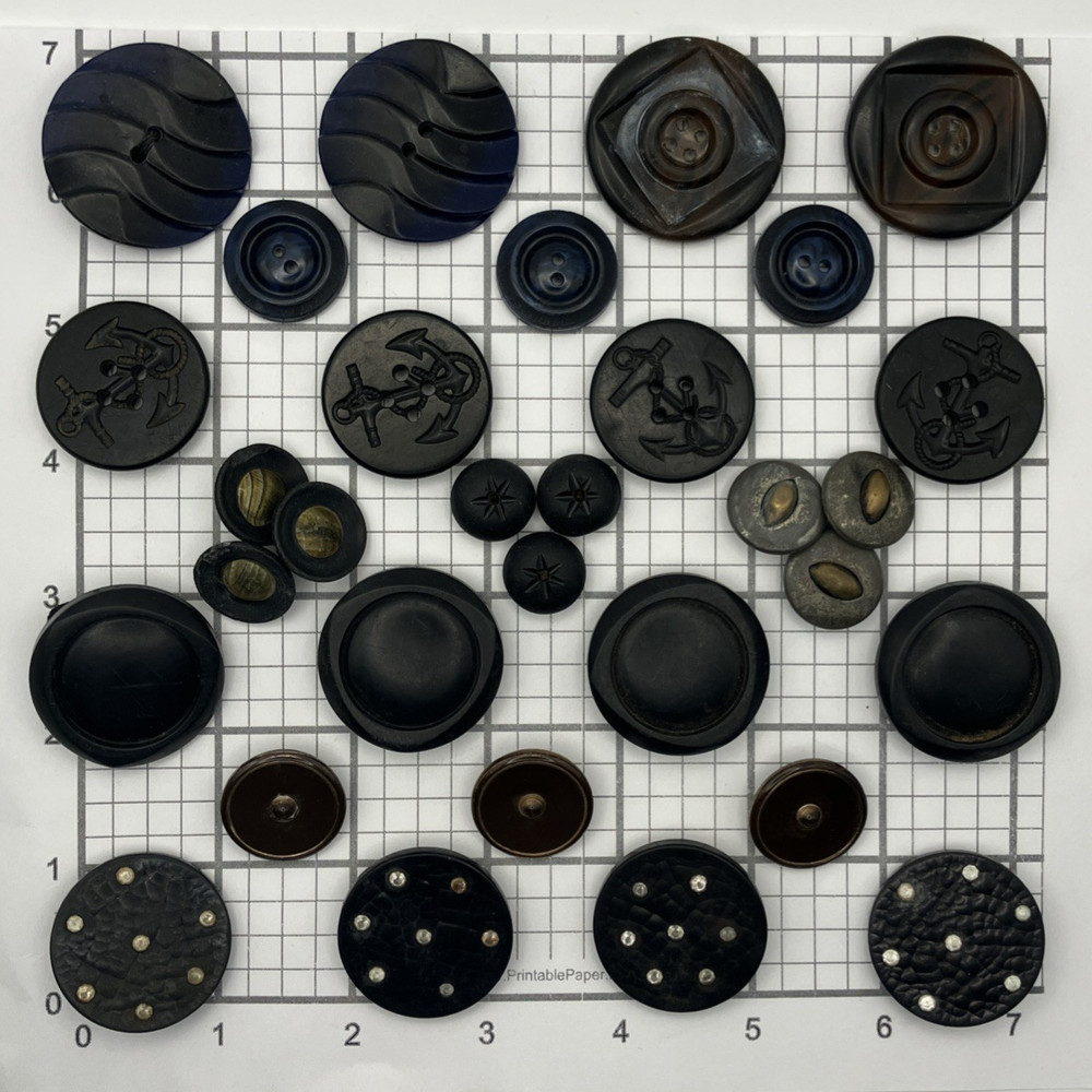 Antique Vintage Button 30 Piece Lot Multiple Sets Grey Blacks