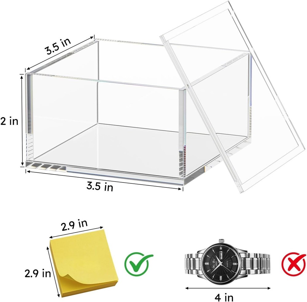 Small Acrylic Box with Lid, Clear Cube Display Case, Multi-Purpose Box Square...
