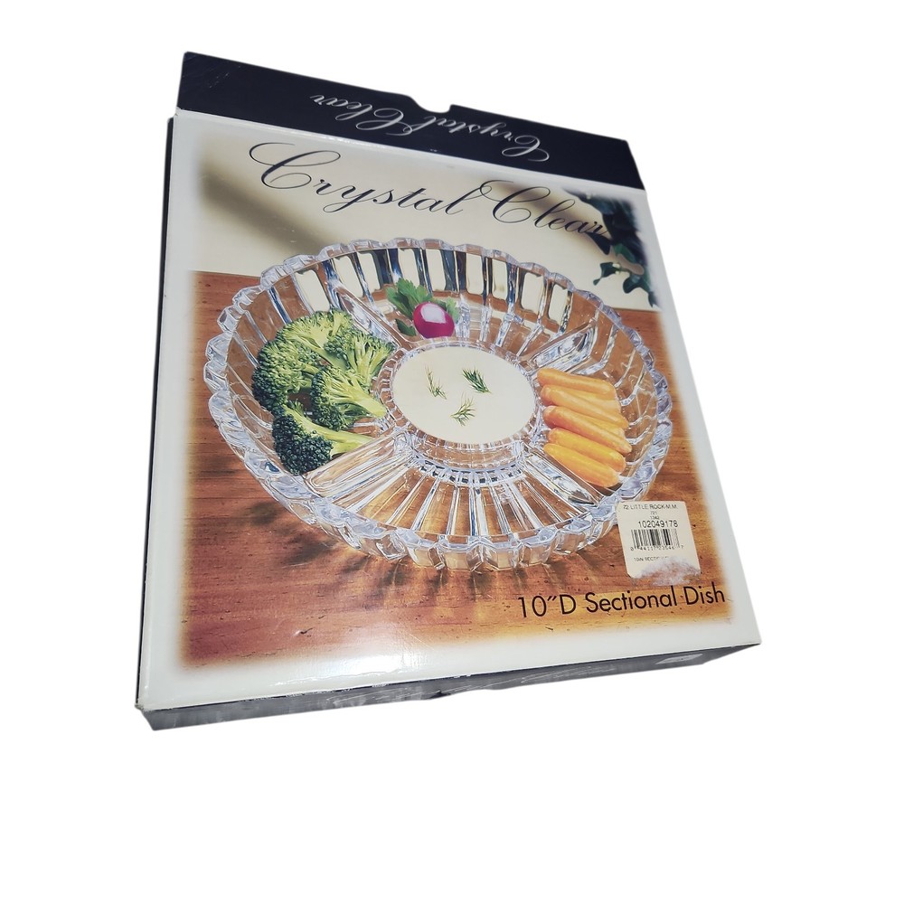 Alexandria Crystal Clear Sectional Dish 10"D 4 Sections with Center for Dips