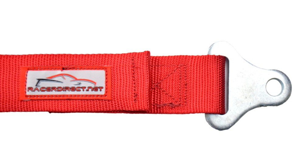 FLOOR MOUNT 3 POINT 2" HARNESS BOLT IN PULL DOWN LAP BELTS RED