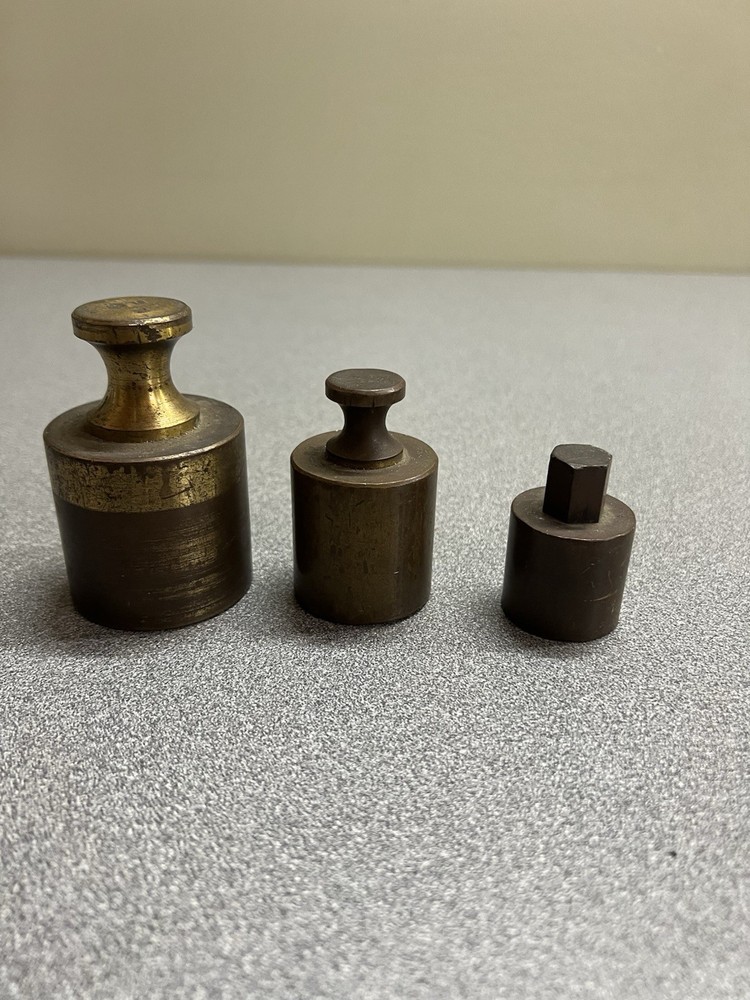 Antique 3 Piece Troy Brass Scale Weight Set