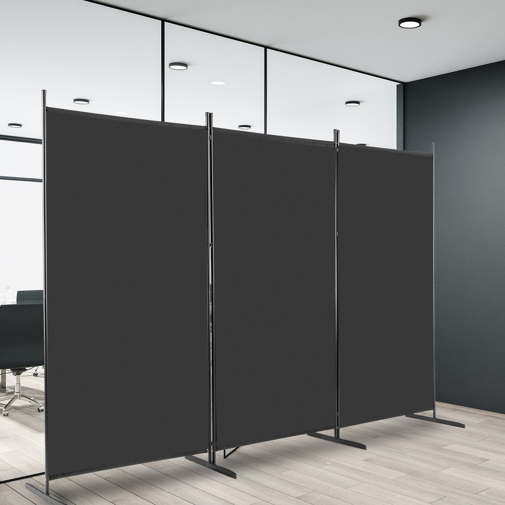 6' Black Trifold Polyester Cloth Plastic Foot Carbon Steel Frame Foldable Screen