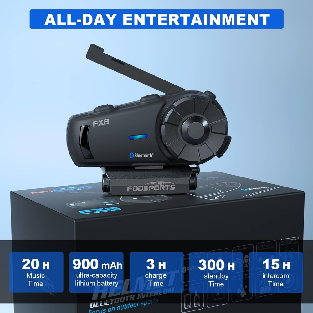 FX8 Motorcycle Helmet Intercom Intercom Bluetooth Rider Headset 2000M FM