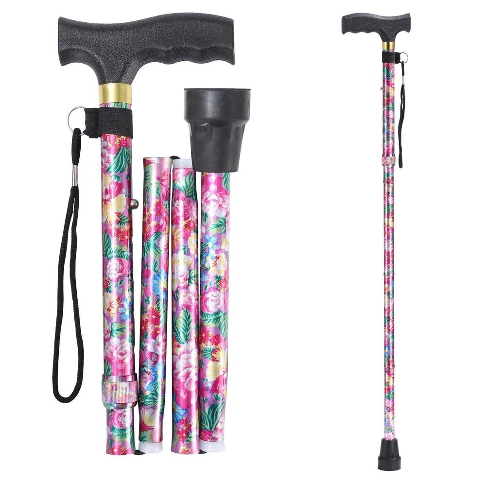 Folding Cane 5-Level Adjustable Height Walking Stick Lightweight Portable