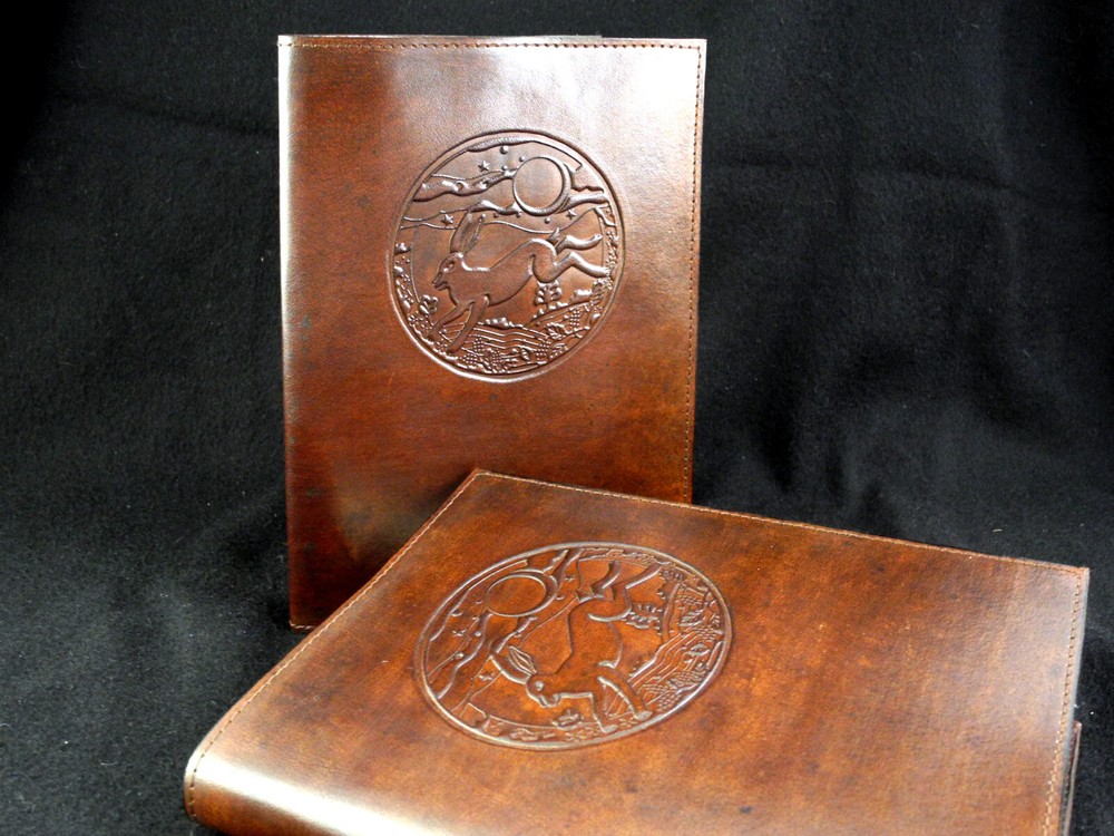 A5 Pagan Wicca HARE & MOON Handmade Leather Journal Diary Book Shadows - Refill.