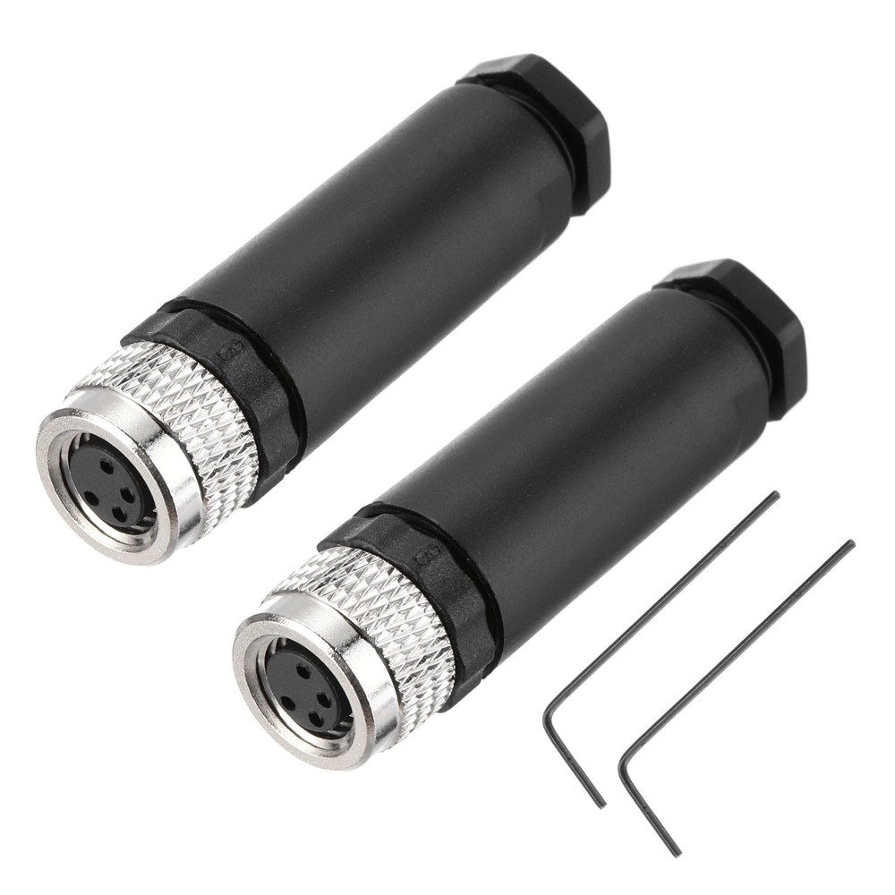 2Pcs 4P M8 Female Aviation Connector Wire Plug Waterproof IP67 for Cable