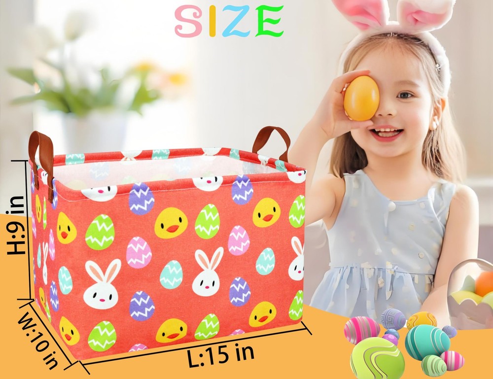 BOOHIT Rectangle Empty Easter Baskets Boy Large Toy Storage Bin Girls collaps...