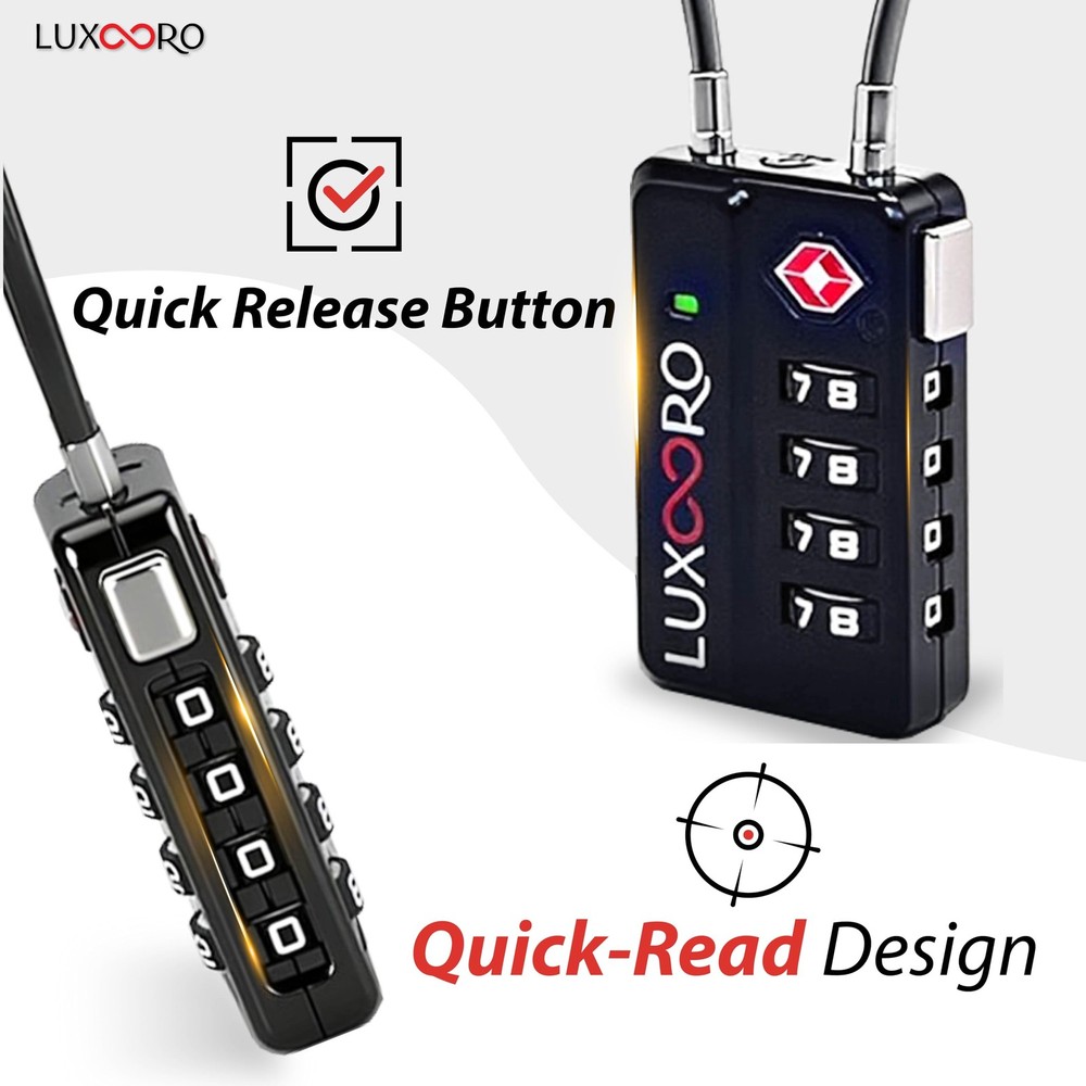 Tool-Less TSA Approved Luggage Lock with Alert Indicator, 4-Digit Resettable ...