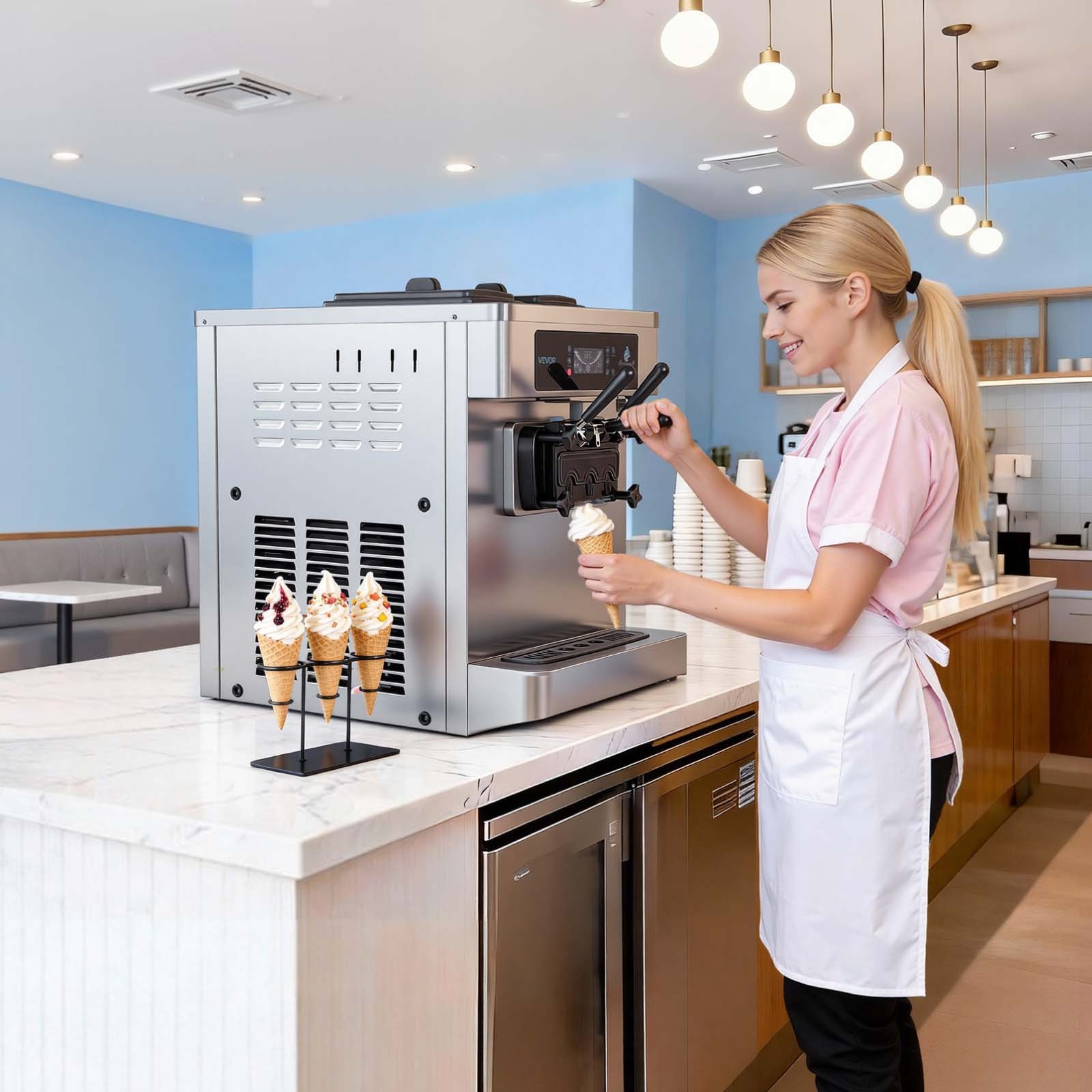 VEVOR Commercial Ice Cream Machine 2200W 3-Flavor Soft Serve Ice Cream Maker