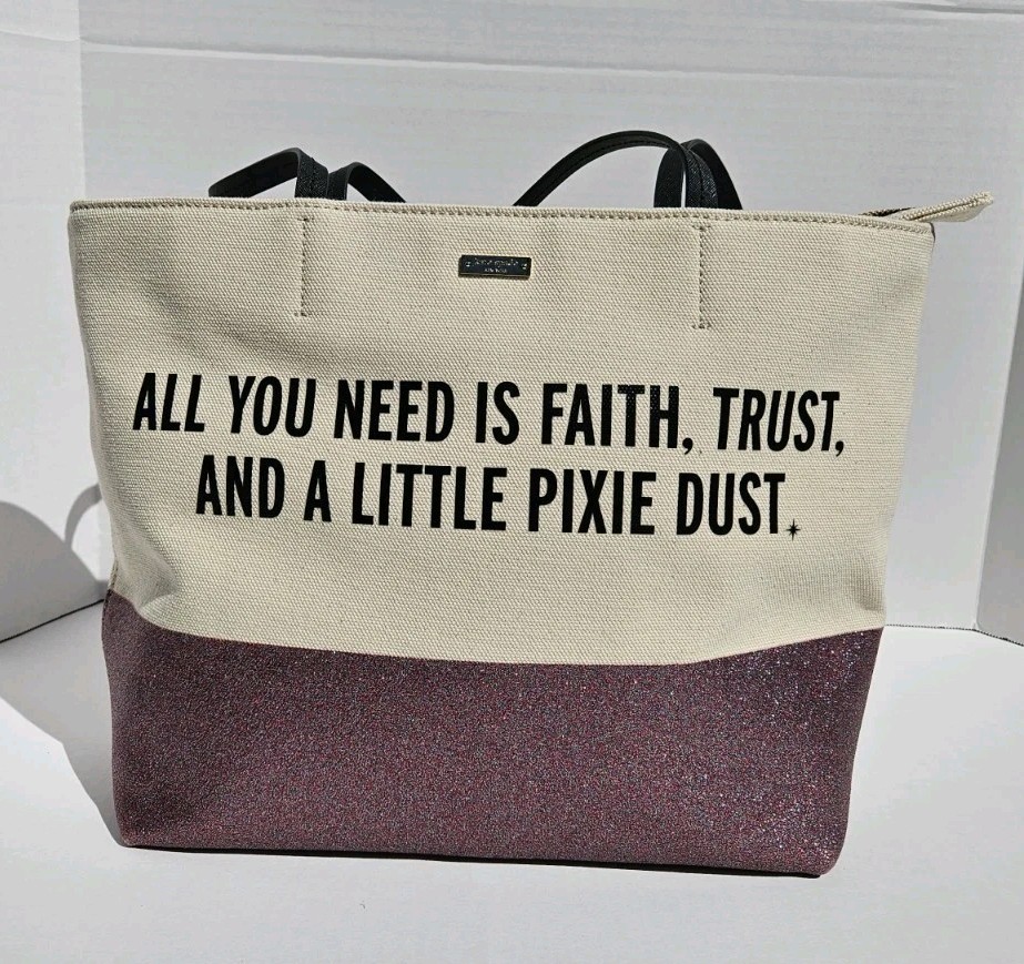 Kate Spade All You Need is Faith Trust Pixie Dust Disney Large Tote Purse.