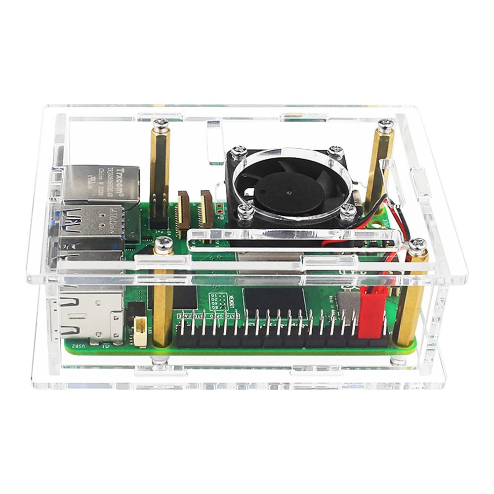 Acrylic Case With Heat Sink Cooling Fan For Raspberry Pi 5 Clear Shell Box