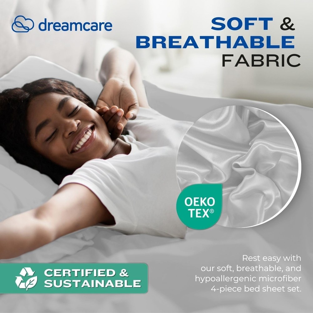 4-Piece Queen Sheet Set - Extra Deep Pocket, Cooling Microfiber Bedding