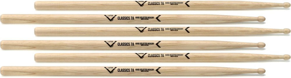 Vater Classics Drumsticks 3-pack - 7A - Wood Tip